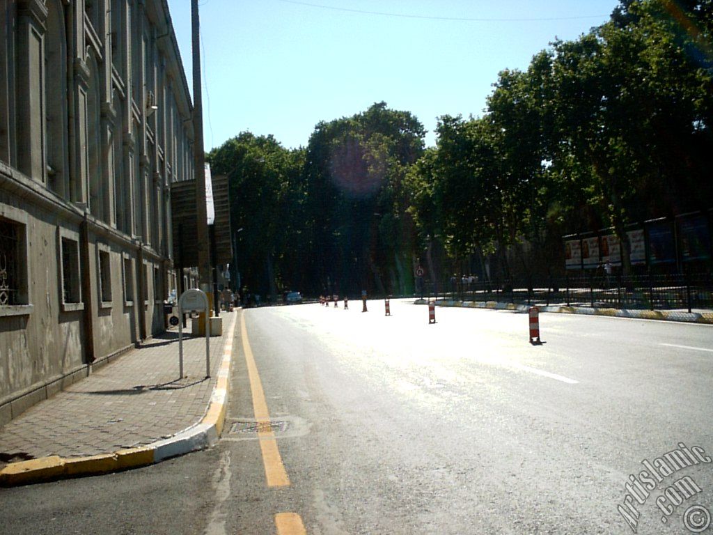 View towards Dolmabahce district from the way of Dolmabahce-Besiktas in Istanbul city of Turkey.
